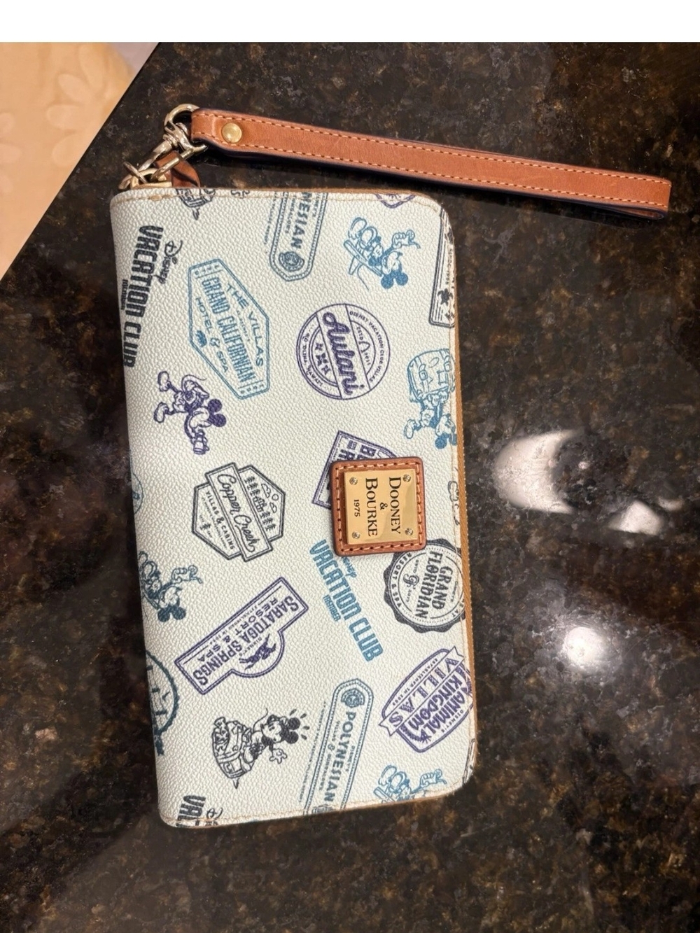 Dooney & Bourke Disney Passport Wallet - Light Blue with Navy Prints
